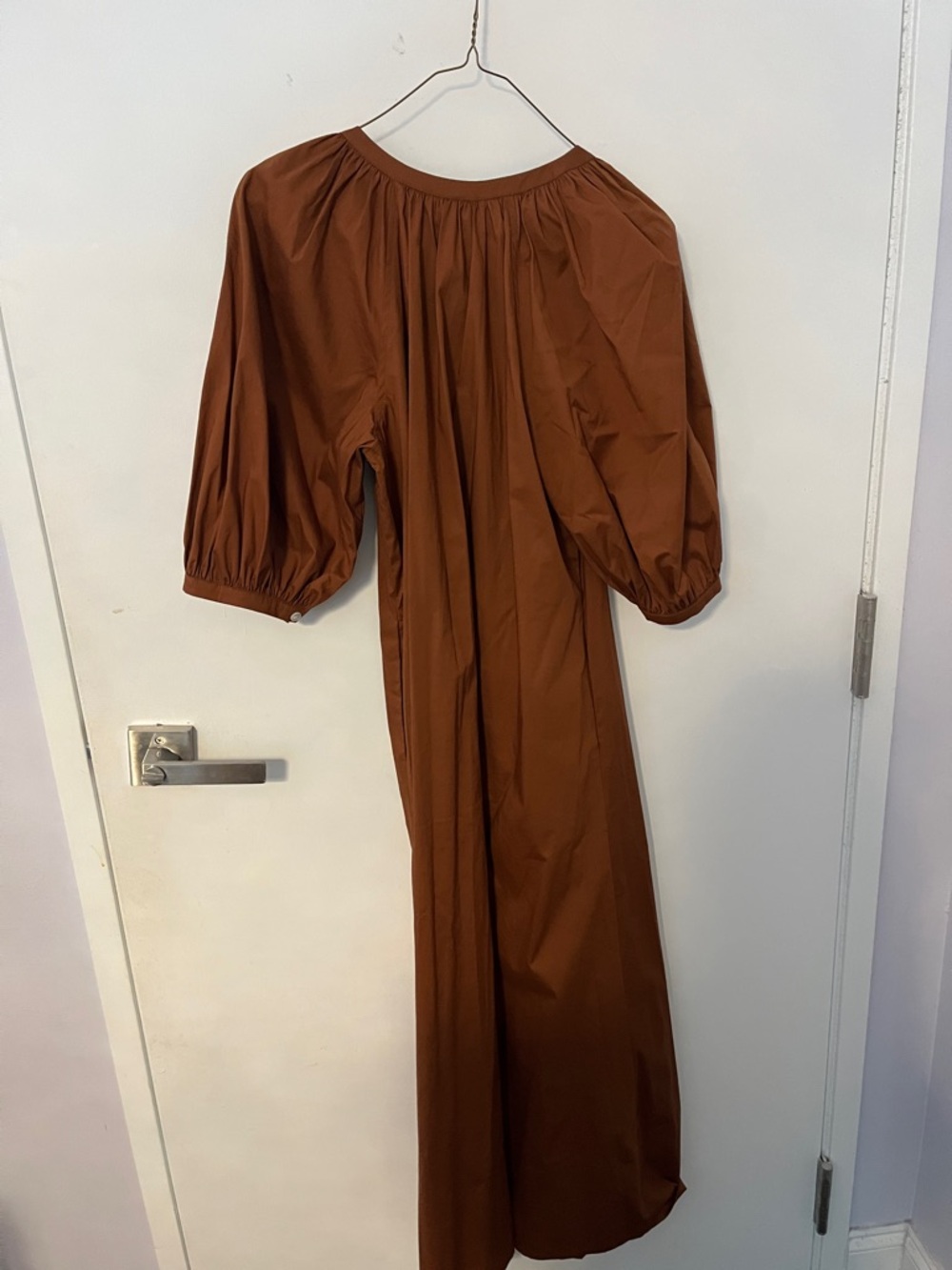 STAUD Rust-Brown Puff Sleeve Button-Front Maxi Dress - Picture 3 of 4
